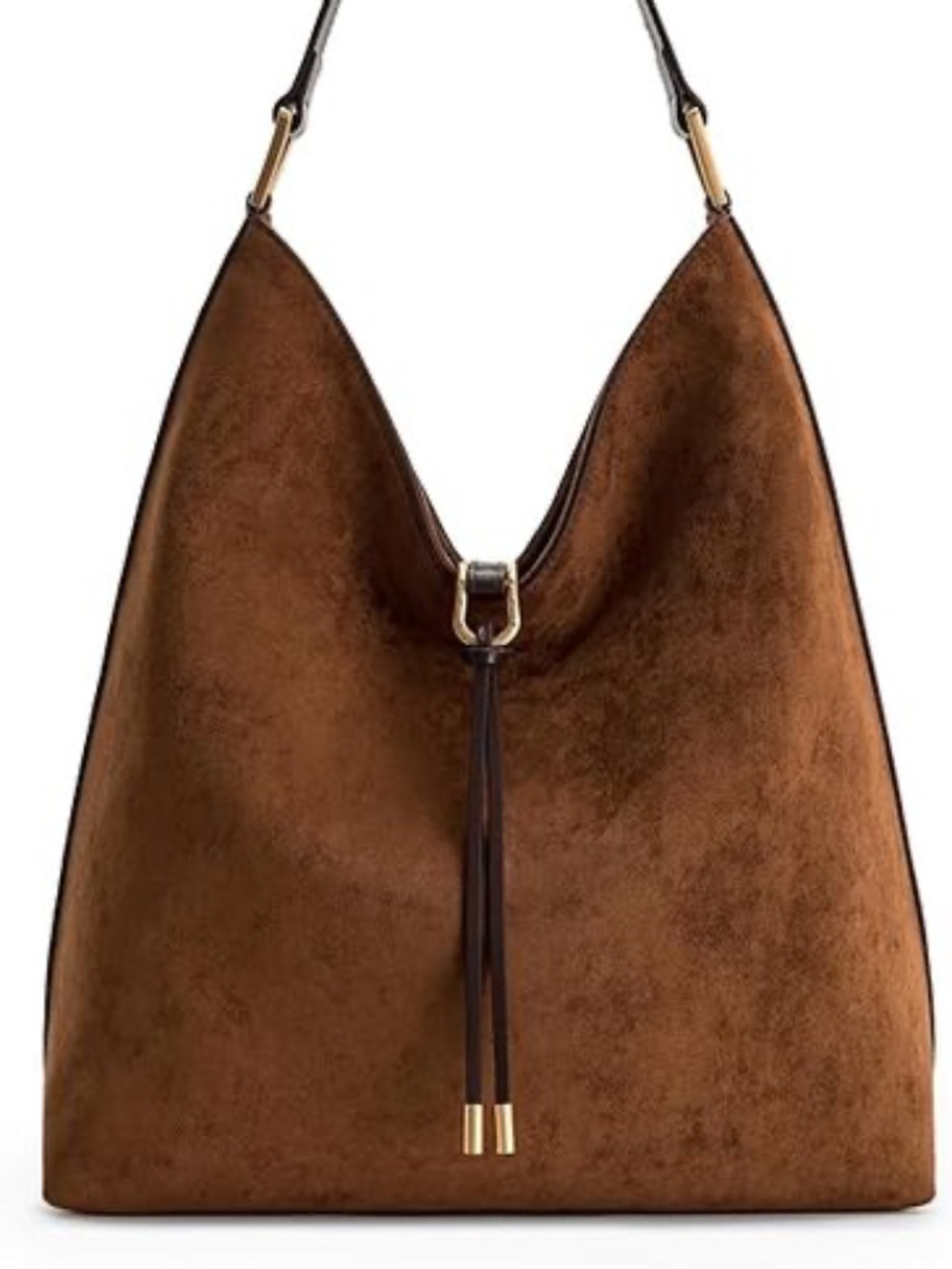 Brown Suede Hobo Shoulder Bag - Women